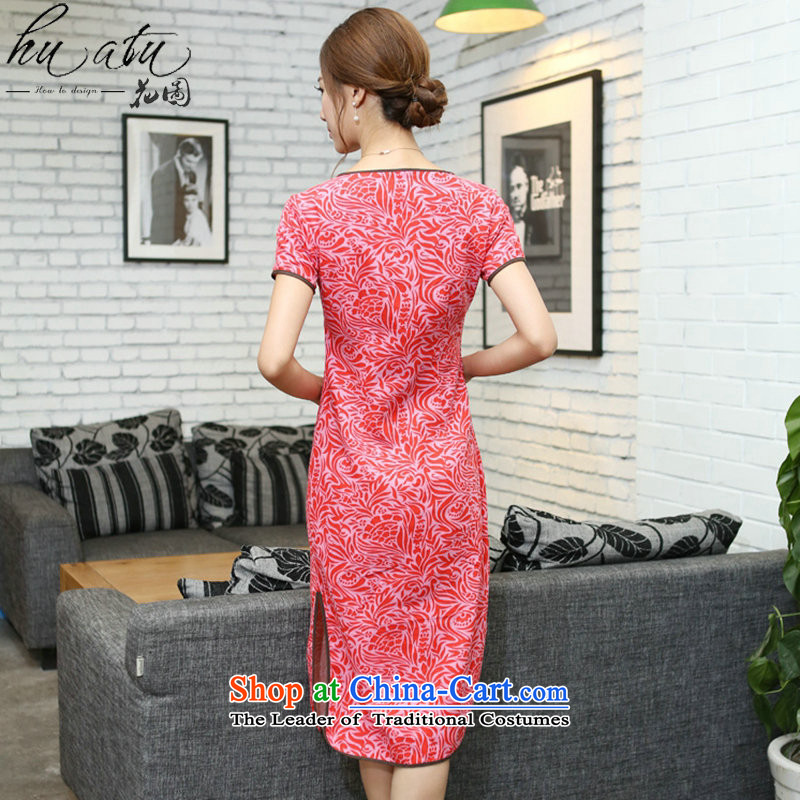 Figure for summer flowers China wind improved female cotton linen round-neck collar qipao short-sleeved manually detained in linen long qipao Cayman Pearl Sha Wah round-neck collar M, floral shopping on the Internet has been pressed.