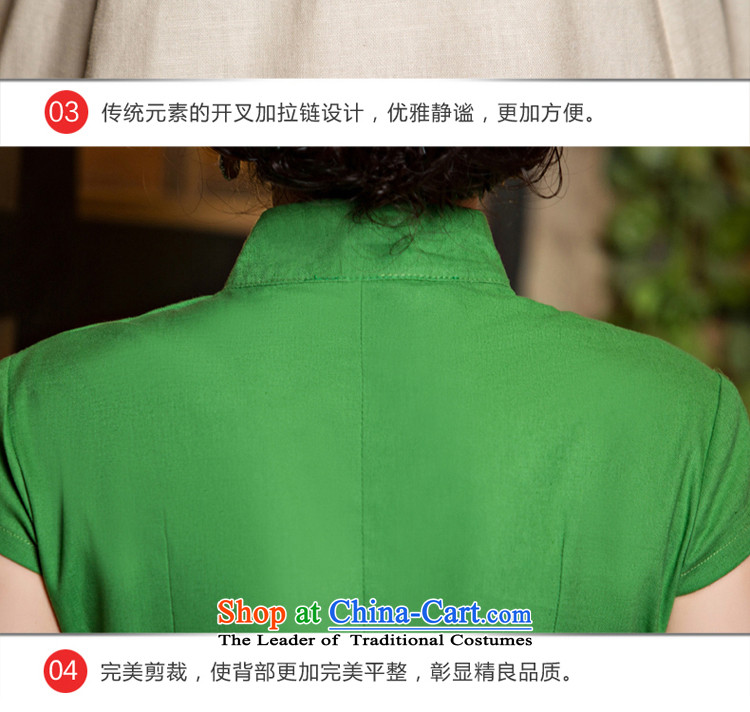 The new 2015 pro-morning short-sleeved T-shirt female summer qipao daily improved stylish Chinese cotton linen cheongsam dress grass green a flower + M white short skirt M picture, prices, brand platters! The elections are supplied in the national character of distribution, so action, buy now enjoy more preferential! As soon as possible.