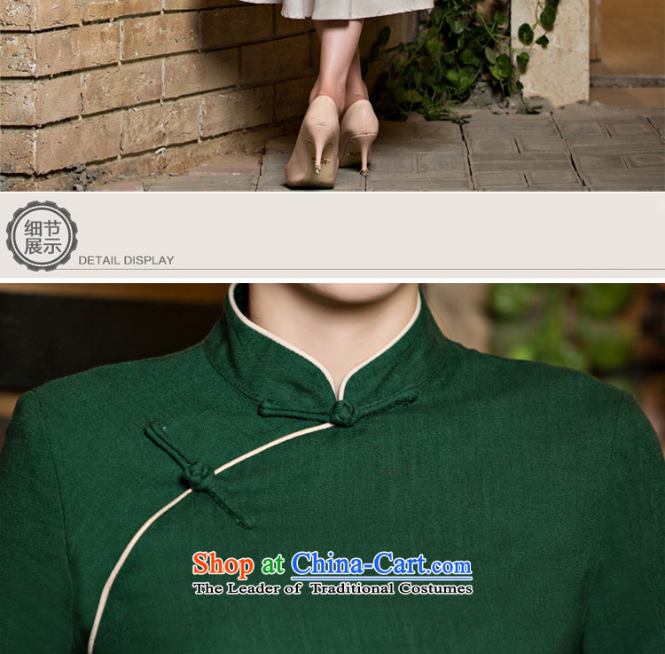 The new 2015 pro-morning improved stylish shirt qipao Fall/Winter Collections, day-to-day retro Chinese cotton linen dresses dark green 9 + m White in cuff skirt S picture, prices, brand platters! The elections are supplied in the national character of distribution, so action, buy now enjoy more preferential! As soon as possible.