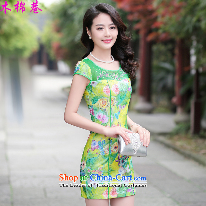 The Kapok Lane, Sau San short qipao bay elegance of the Republic of Korea sincerely, Tang dynasty robe stamp stitching retro style qipao improved daily dresses green background rose XL, Muk Min lane has been pressed shopping on the Internet