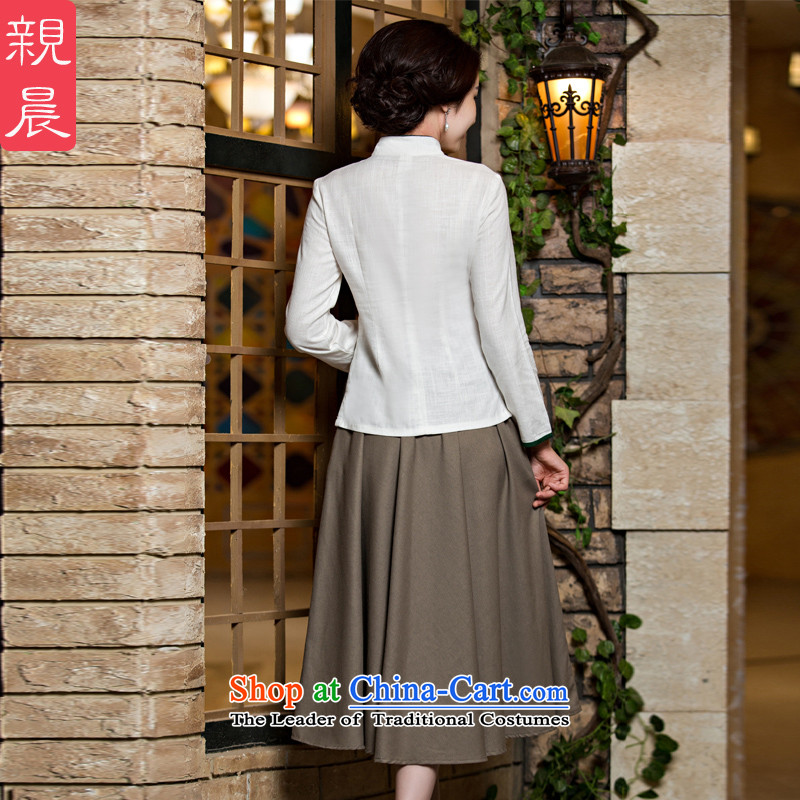 At 2015 new pro-cotton linen dresses T-shirt, autumn and winter load routine Tang dynasty improved long-sleeved stylish skirt the white field detained + card their skirts XL, pro-am , , , shopping on the Internet