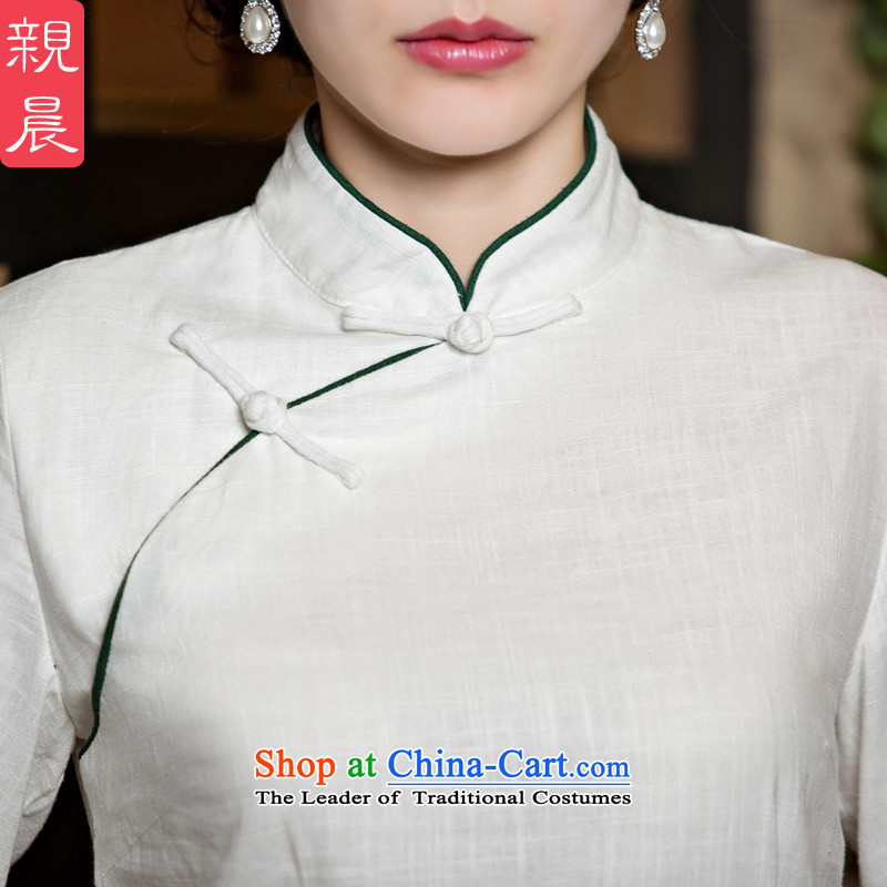 At 2015 new pro-cotton linen dresses T-shirt, autumn and winter load routine Tang dynasty improved long-sleeved stylish skirt the white field detained + card their skirts XL, pro-am , , , shopping on the Internet