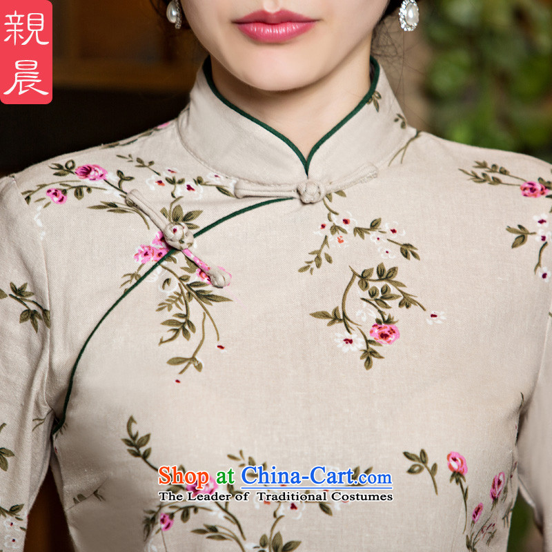 At 2015 new pro-improved stylish shirt qipao autumn and winter long of daily retro long-sleeved cotton linen dresses beige day lilies + card their skirts , M, PRO-AM , , , shopping on the Internet
