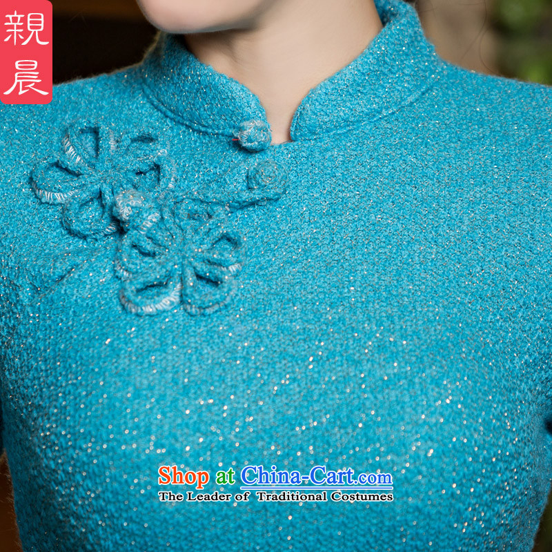At 2015 new pro-improved stylish shirt autumn summer qipao daily Chinese qipao Ms. knitted dresses light blue wire + card their skirts , S-seven days pro-am , , , shopping on the Internet