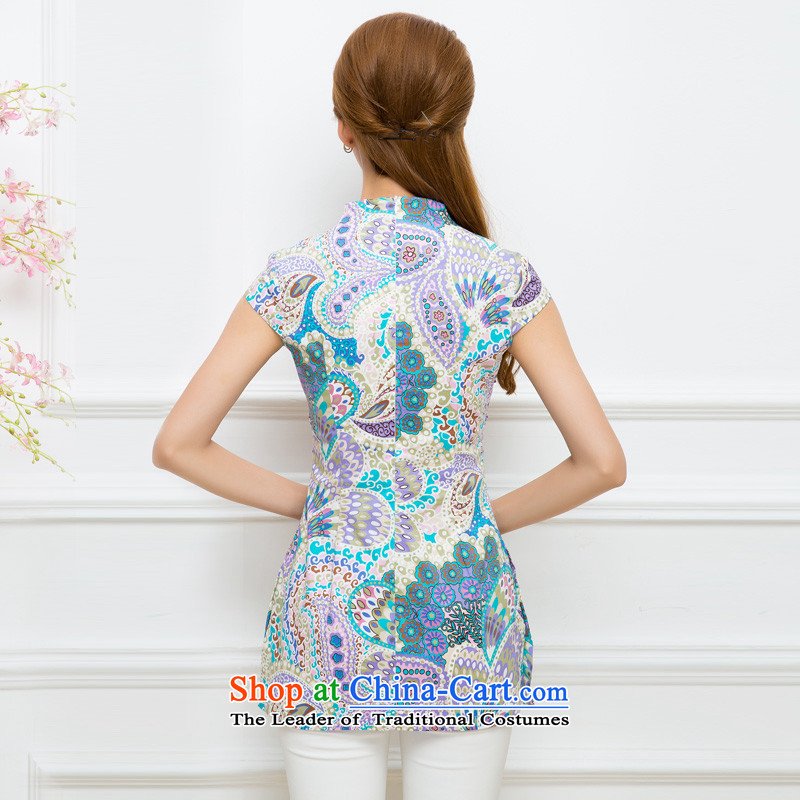 The Tang dynasty 2015 Summer China wind stylish shirt female improvement qipao Sau San Tong TXA41933 in long Peacock (blue) XXL, grass Tang Dynasty , , , shopping on the Internet