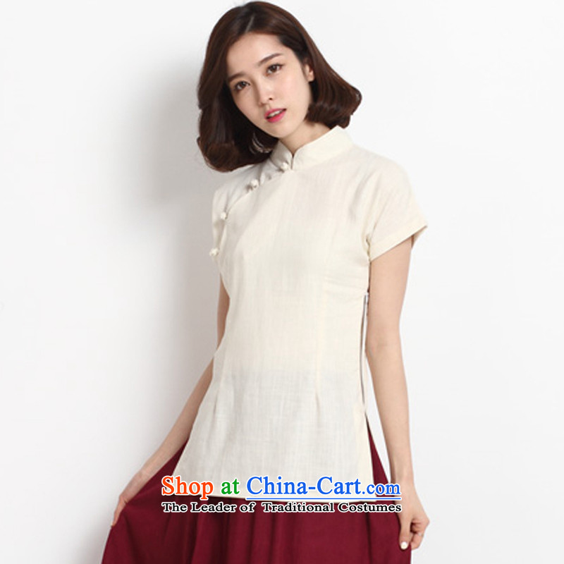 In 2015, Li Tifi Chinese female new Tang Dynasty of Korea wind short-sleeved qipao cotton linen improved Han-t-shirt white L, energy tifi (mod) has been pressed, fil shopping on the Internet