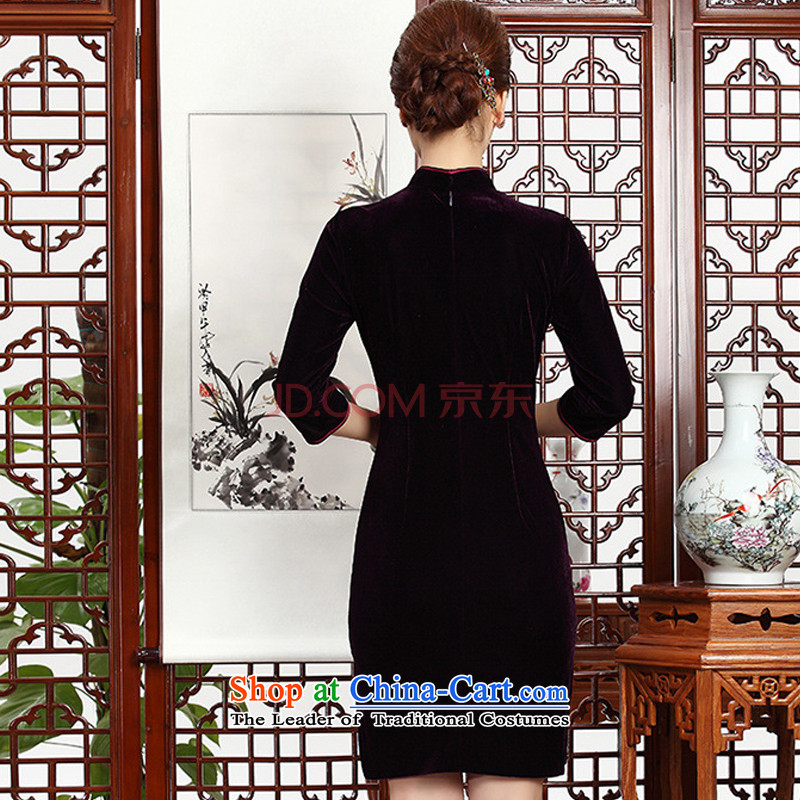 In short, the Cloud's Stylish retro mother embroidery cheongsam cheongsam dress Kim velvet wedding dress AQE002 wine red line-XL, Cloud (youthinking) , , , shopping on the Internet