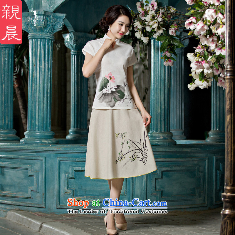 At 2015 new pro-improved stylish shirt summer qipao female Chinese Tang dynasty retro daily cheongsam dress?shirt +P0011 A0079 skirts?M