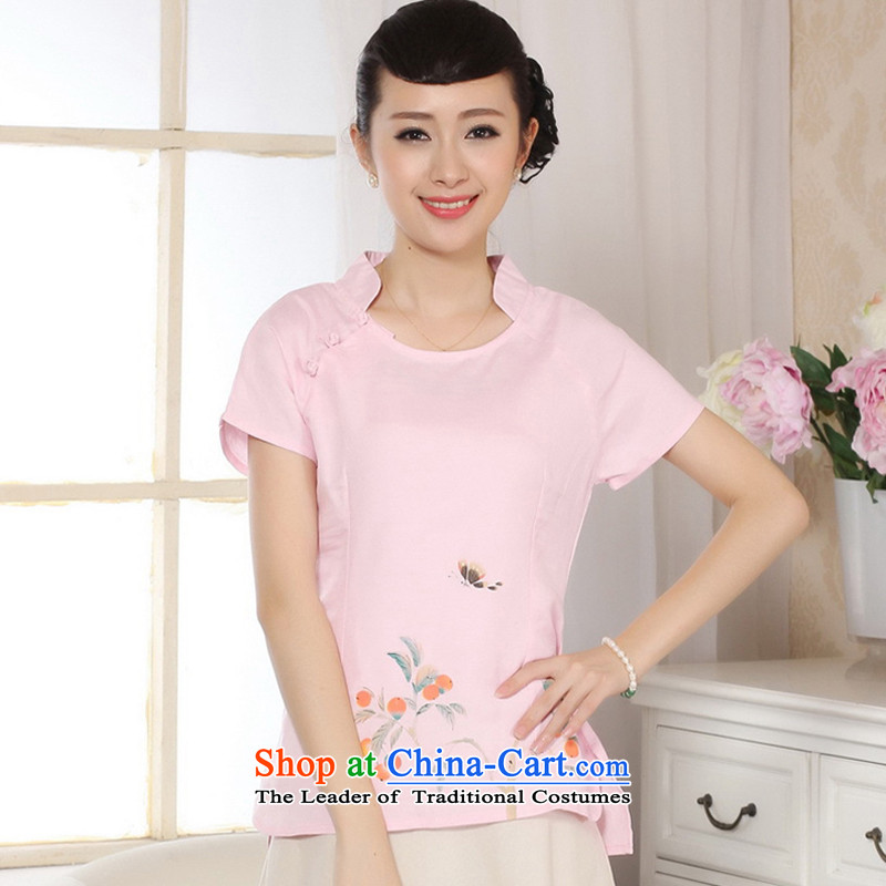 Energy Tifi Li Han-improved short-sleeved 2015 New Tang dynasty daily cotton linen clothes female pink , L, energy tifi (mod) has been pressed, fil shopping on the Internet