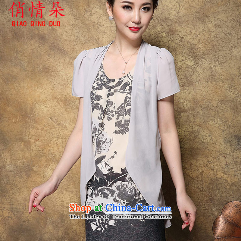 For information on MOM flower dresses large short-sleeved two kits stamp chiffon dresses summer video thin FD4069R8947 XXL, light gray for love (QIAO QING DUO) , , , shopping on the Internet