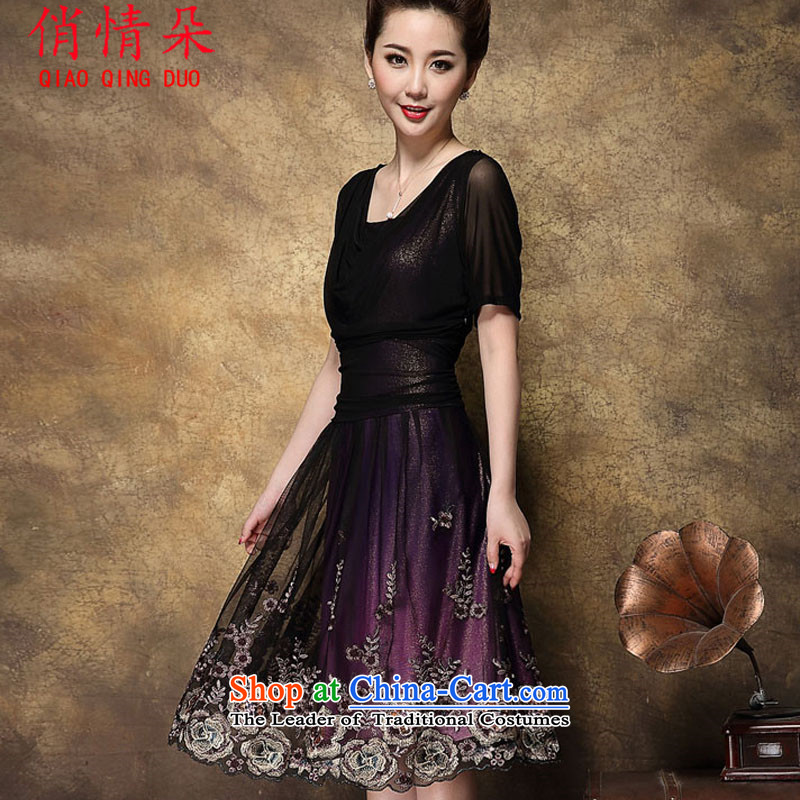 For the love of a new summer heavy industry embroidery short-sleeved dresses female aged mother with larger female FD4069R8959 deep purple other sizes, is love (QIAO QING DUO) , , , shopping on the Internet