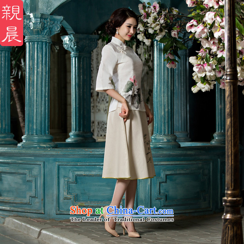 The new 2015 pro-morning cotton linen clothes female Han-qipao summer daily Chinese Tang dynasty retro cheongsam dress A0078- round-neck collar buttoned, Word Pro-XL, morning shopping on the Internet has been pressed.