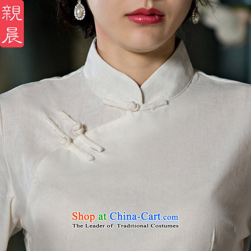 The new 2015 pro-morning cotton linen clothes female Han-qipao summer daily Chinese Tang dynasty retro cheongsam dress A0078- round-neck collar buttoned, Word Pro-XL, morning shopping on the Internet has been pressed.