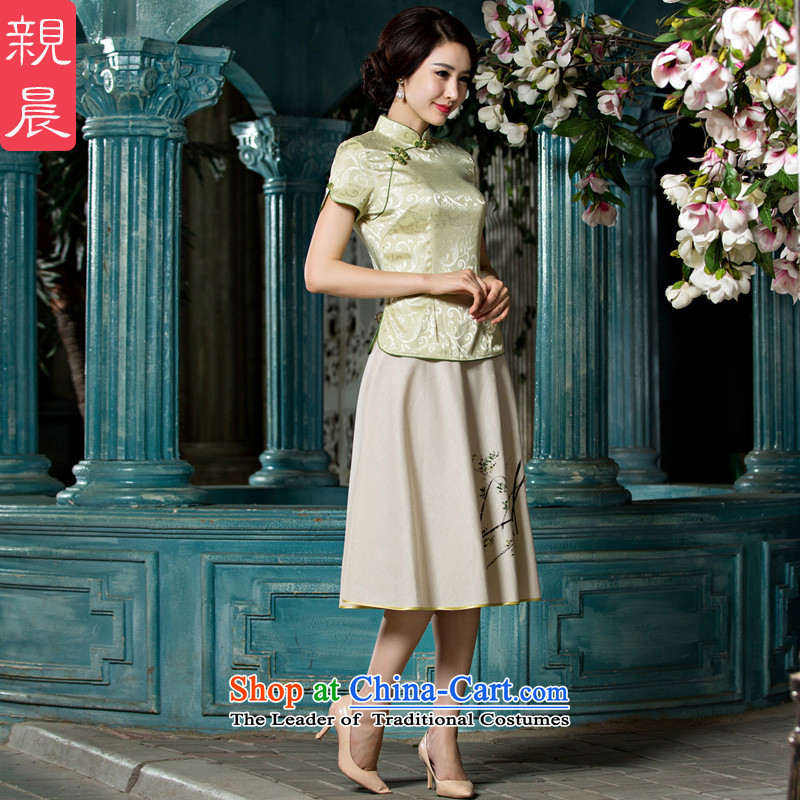 The pro-am qipao shirt new summer and fall of 2015, replacing the improvement in the daily retro style Chinese long skirt female A0052-a short-sleeved + P0011 skirt , L, pro-am , , , shopping on the Internet