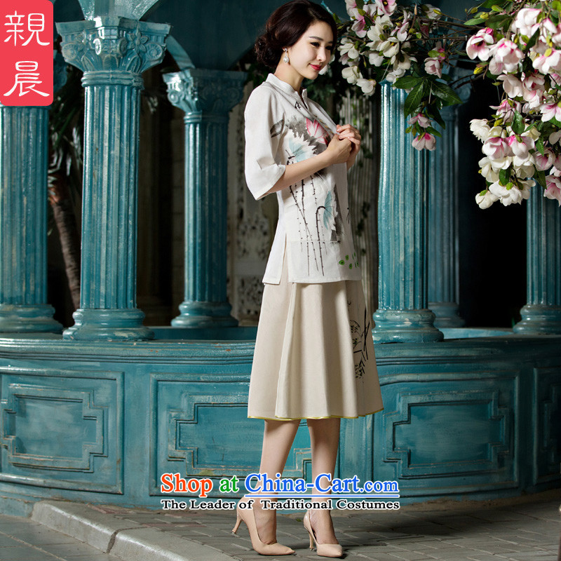 At 2015 new pro-T-shirt female summer qipao daily improved stylish Chinese Tang dynasty cotton linen dressesA0057+p0011 cheongsam dressM