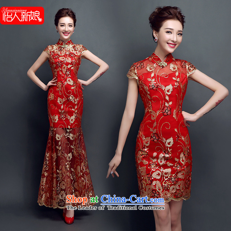 The bride wedding dress bows Services Mr Ronald New 2015 Skirt Red Stylish retro qipao lace Sau San evening dresses pleasant green long S bride pleasant bride shopping on the Internet has been pressed.