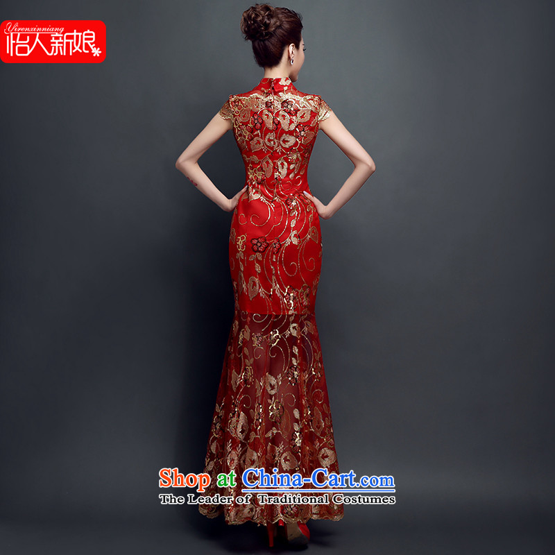 The bride wedding dress bows Services Mr Ronald New 2015 Skirt Red Stylish retro qipao lace Sau San evening dresses pleasant green long S bride pleasant bride shopping on the Internet has been pressed.