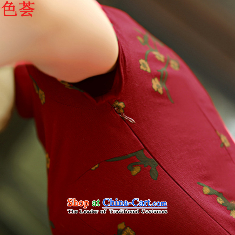 The color of the ESU qipao Summer 2015 new retro long thin short in Sau San video large cuff improved linen long skirt 7 5 qipao Code 9007 Samui Red M Color (sehui aloe vera) , , , shopping on the Internet