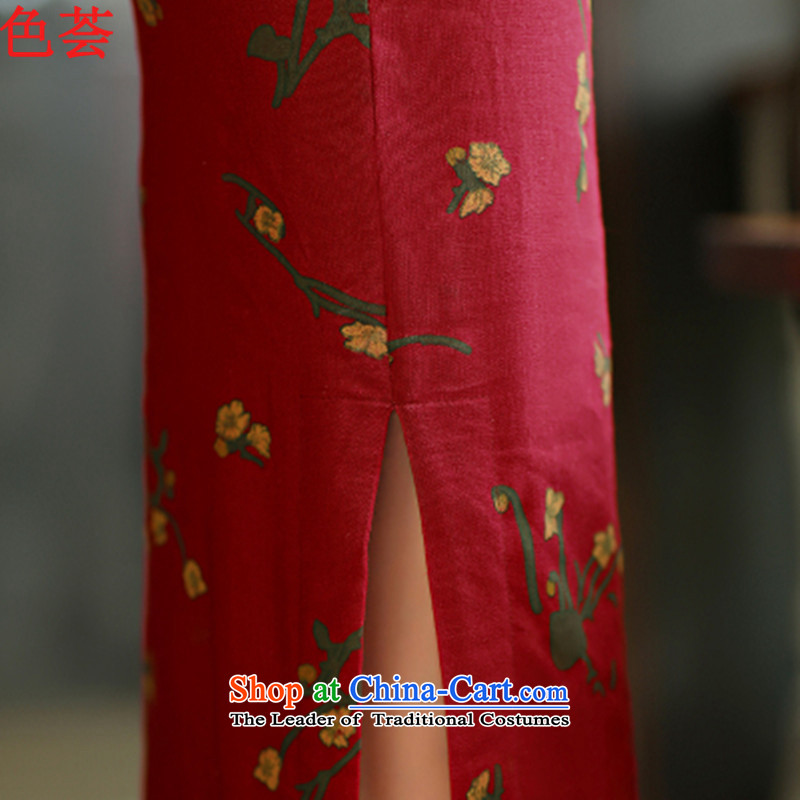 The color of the ESU qipao Summer 2015 new retro long thin short in Sau San video large cuff improved linen long skirt 7 5 qipao Code 9007 Samui Red M Color (sehui aloe vera) , , , shopping on the Internet