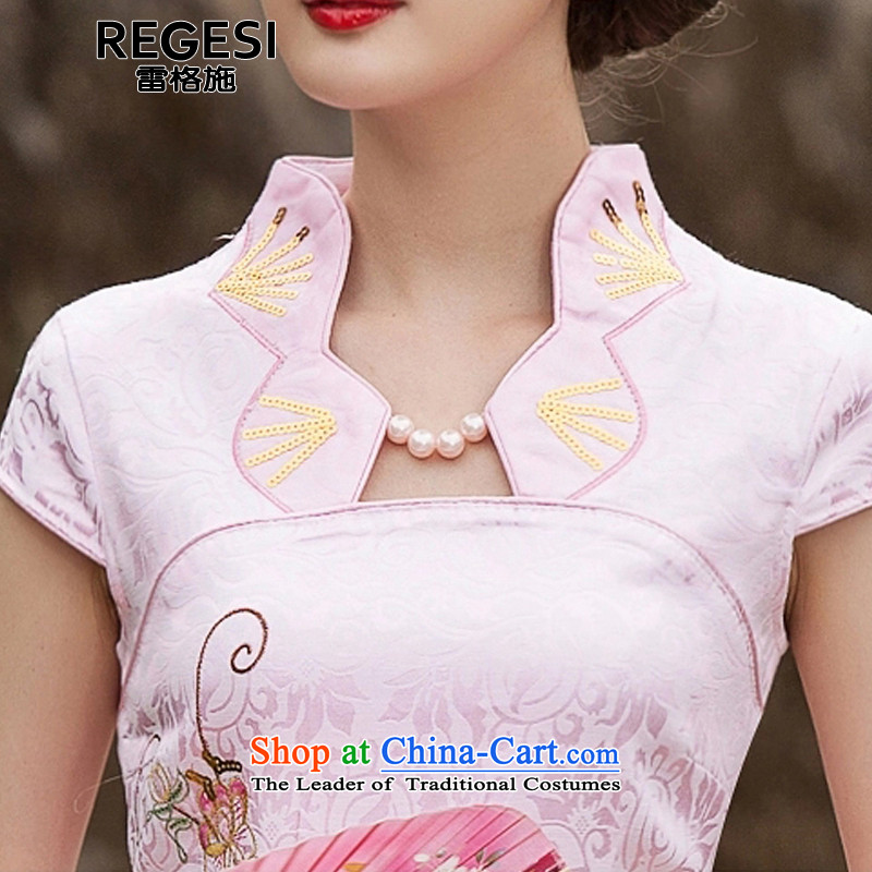 Goersch 2015 summer demining new elegant qipao improved leisure and antique dresses daily video thin qipao gown of Sau San short pink M Craig 1122 (REGESI) , , , shopping on the Internet