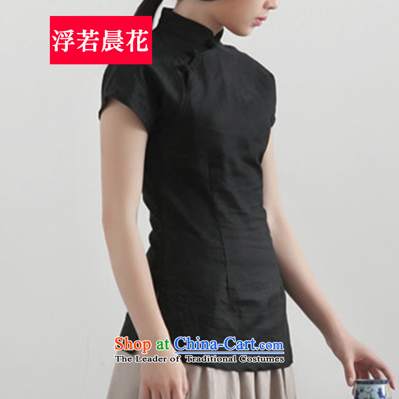 So floating flower Tang Women's clothes summer retro tea service of the Republic of Korea, linen dresses . 51 23 pre-sale black S floating in IT spend shopping on the Internet has been pressed.