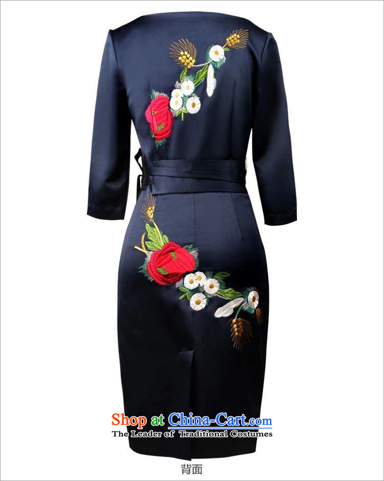 Cayman and Lai Tang Gown cheongsam dress summer 2015, summer new women's larger noble dinner dress short of embroidery short-sleeved silk dresses navy sleeveless XXL picture, prices, brand platters! The elections are supplied in the national character of distribution, so action, buy now enjoy more preferential! As soon as possible.