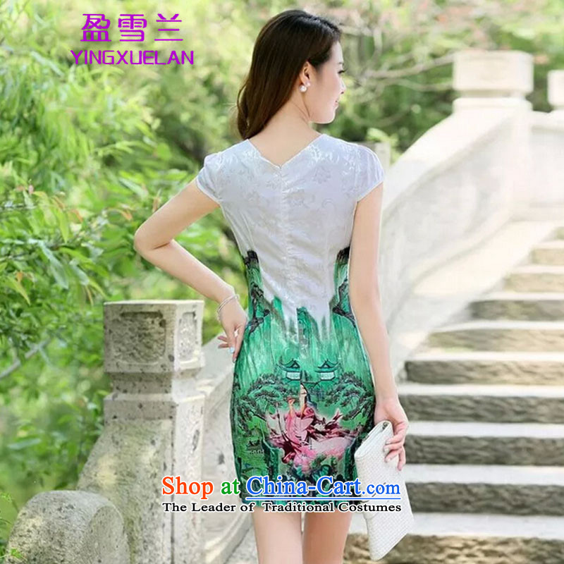 In  2015, New surplus of qipao skirt summer daily porcelain stylish short of improved dress #5523 * golden beauty figure XXL, surplus (YINGXUELAN snow) , , , shopping on the Internet