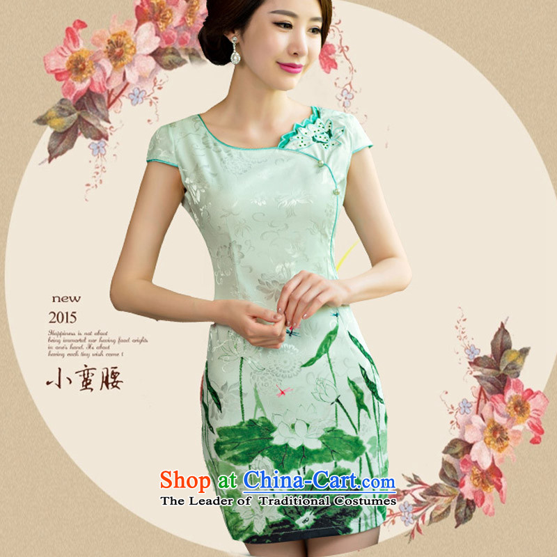 Stephen micro-ching 2015 Summer improved female cheongsam dress retro-day short of Sau San qipao gown 632 green S, Stephen micro-mute , , , shopping on the Internet