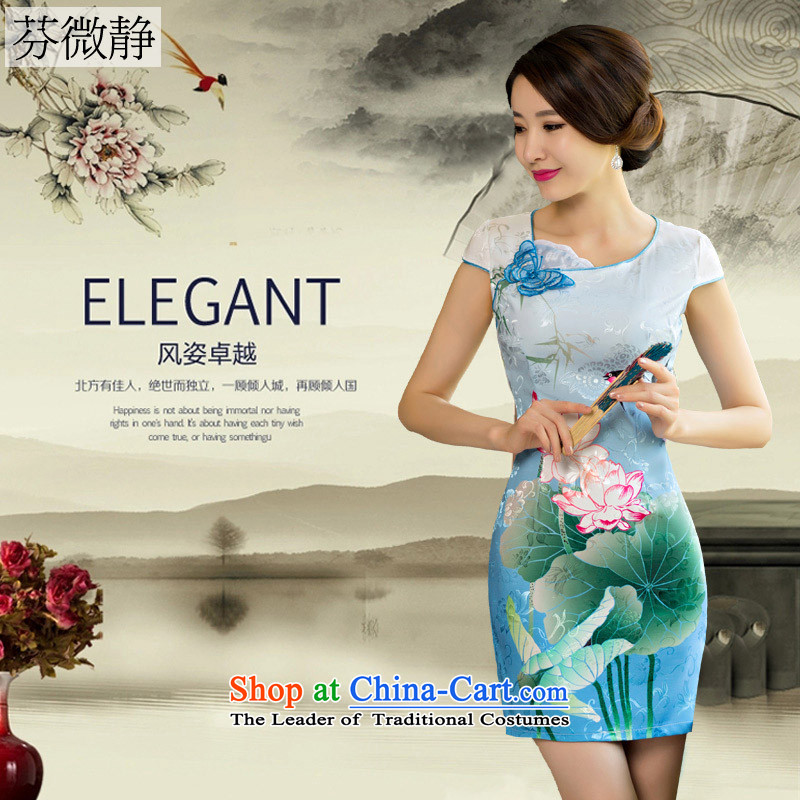 Stephen micro-ching 2015 summer attire qipao upscale lotus figure gradient style qipao Tsing Yuen improved Green Fun micro-ching has been pressed, L, online shopping