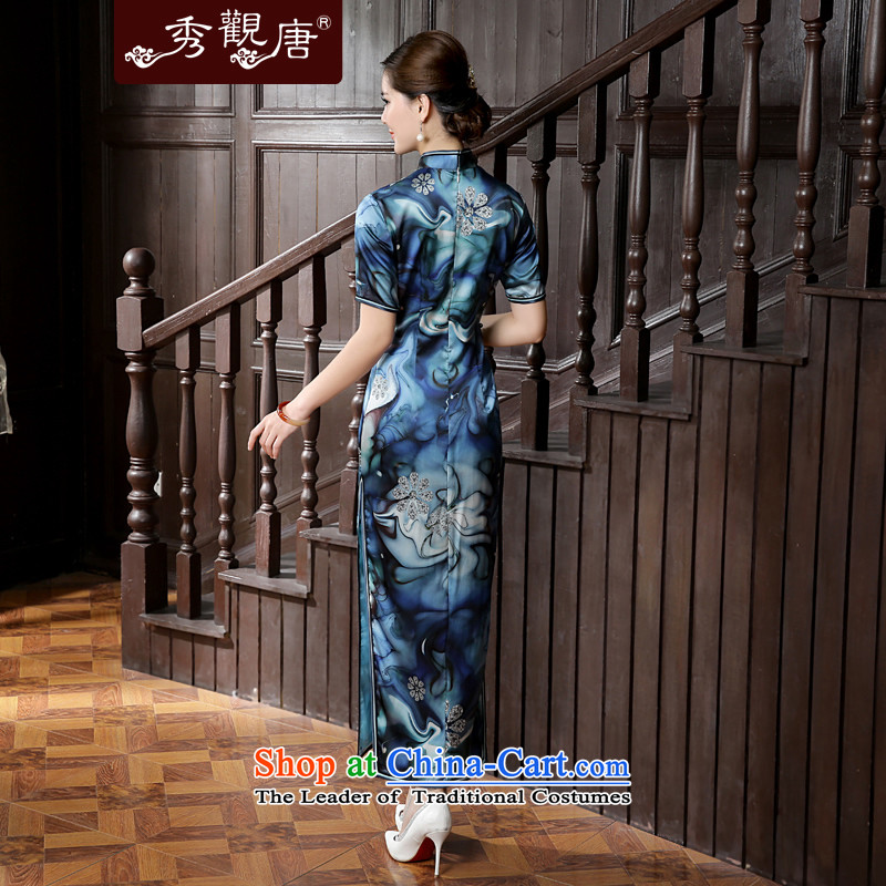 [Sau Kwun Tong] also not 2015 Summer new diamond stamp retro silk cheongsam dress QD5627 long suit XXL, Sau Kwun Tong shopping on the Internet has been pressed.