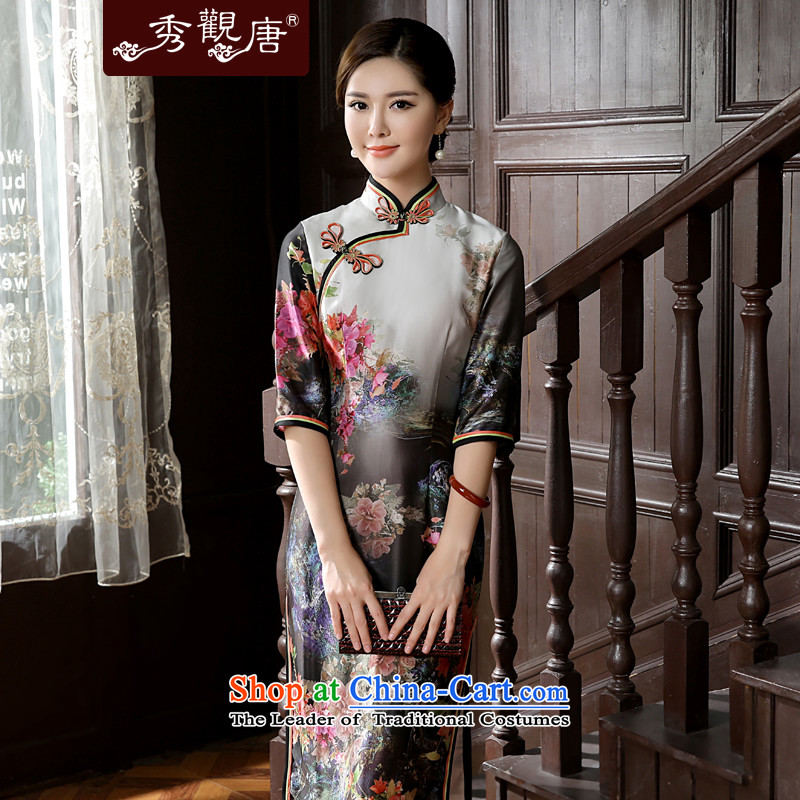 [Sau Kwun Tong] 2015 Summer Scent new stamp in the retro-sleeved silk cheongsam dress QZ5624 herbs extract Suit M-soo Kwun Tong shopping on the Internet has been pressed.