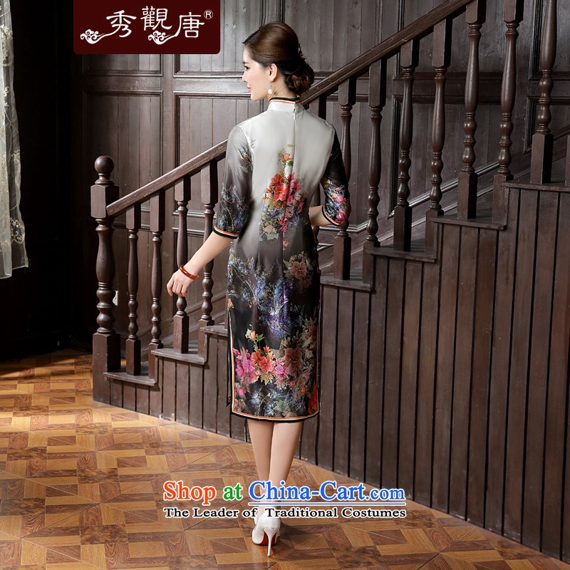[Sau Kwun Tong] 2015 Summer Scent new stamp in the retro-sleeved silk cheongsam dress QZ5624 herbs extract Suit M-soo Kwun Tong shopping on the Internet has been pressed.