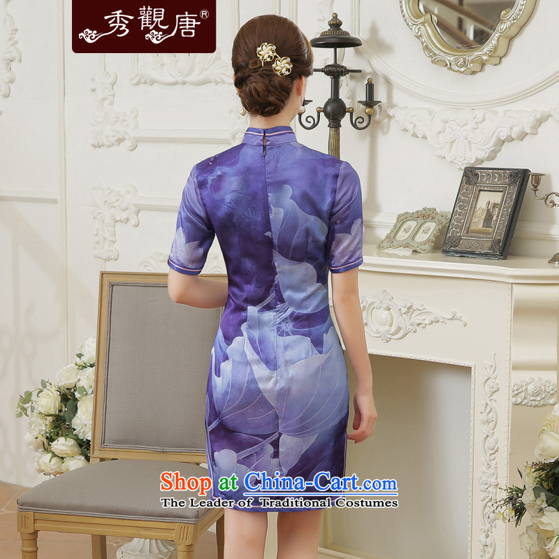 [Sau Kwun Tong] Zi 2015 Summer I should be grateful if you would have the new ink lotus retro silk cheongsam dress QD5601 herbs extract Suit M-soo Kwun Tong shopping on the Internet has been pressed.