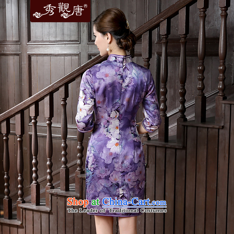 [Sau Kwun Tong] 2015 Summer Scent of the Baiyu New Silk Cheongsam cuff in improved retro dress suit XL, Soo-View QZ5623 TANG , , , shopping on the Internet
