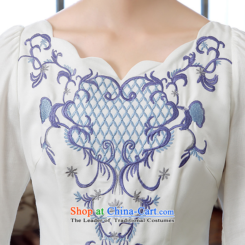 [Sau Kwun Tong] after the fall of 2015, a new feathers, exquisite embroidery irrepressible temperament improved cheongsam dress KZ5612 white S, Sau Kwun Tong shopping on the Internet has been pressed.