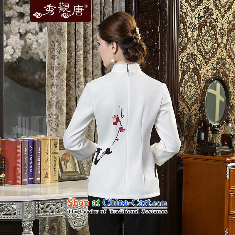 [Sau Kwun Tong] Print MUI Pack autumn 2015 Ms. New Tang Dynasty Chinese qipao shirt TC5637 improved retro white L, Sau Kwun Tong shopping on the Internet has been pressed.