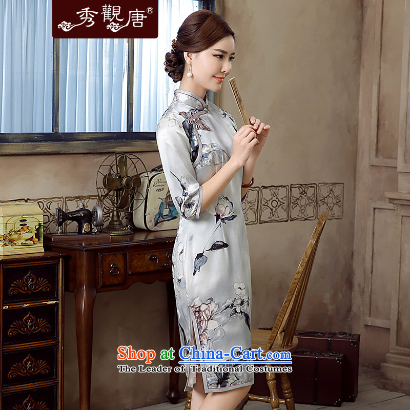 [Sau Kwun Tong] Nick of 2015 Summer new retro silk herbs extract in stylish cheongsam dress QZ5620 sleeved gray S, Sau Kwun Tong shopping on the Internet has been pressed.