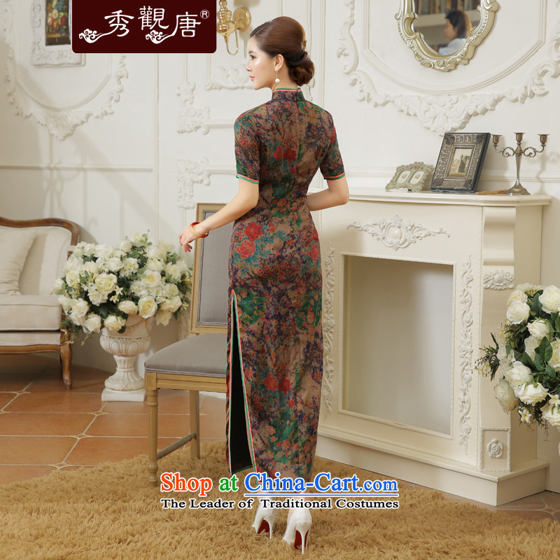 [Sau Kwun Tong] Chih-mei 2015 Summer new high-end silk herbs extract long dress suit XL, Soo QD5604 qipao Kwun Tong shopping on the Internet has been pressed.