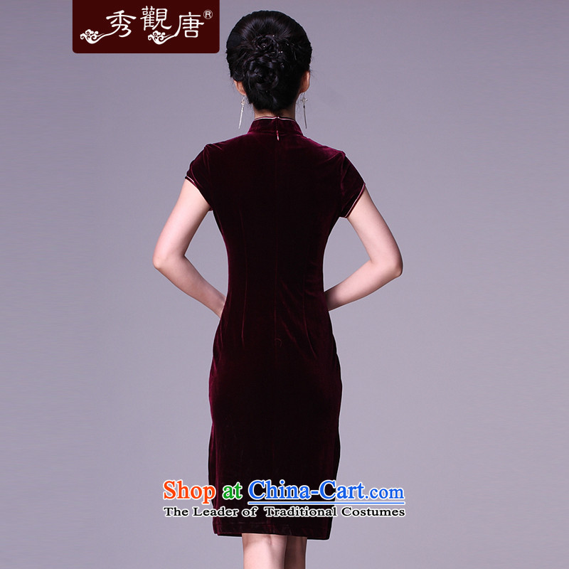 Sau Kwun Tang Hoi-pole star manually staple bead scouring pads qipao/improvements in mother spring long evening dresses G78228 wine red short-sleeved S, Sau Kwun Tong shopping on the Internet has been pressed.