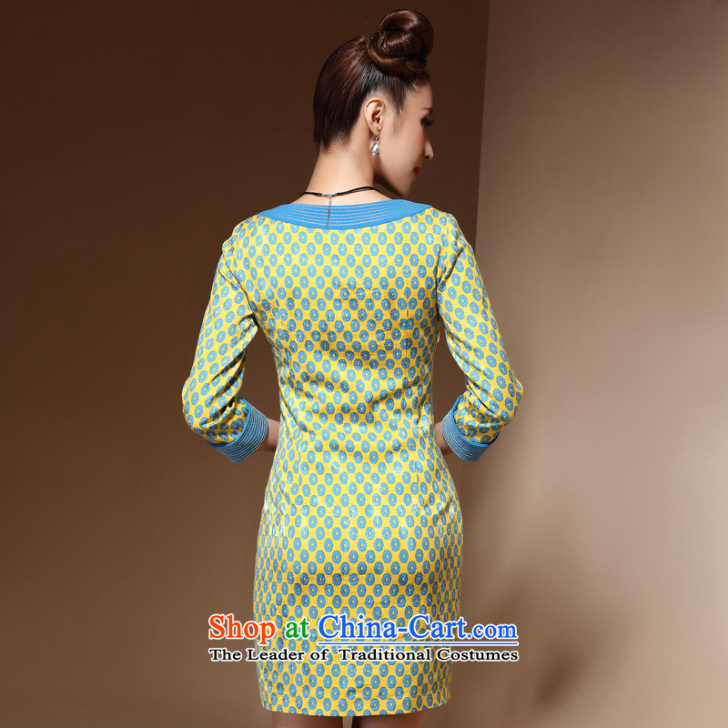[Sau Kwun Tong] Director Mr Ngan Chun in long-sleeved qipao 2015 new improvement in women's Stylish retro dresses XXL, blue-soo Kwun Tong shopping on the Internet has been pressed.