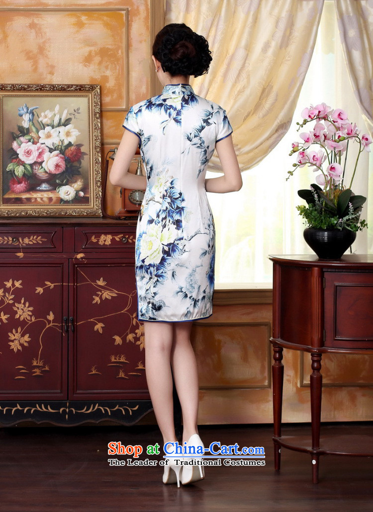 Floral autumn colors pure silk positioning of Mudan Elastic satin poster short qipao Chinese herbs extract improved collar blue qipao Ling S picture, prices, brand platters! The elections are supplied in the national character of distribution, so action, buy now enjoy more preferential! As soon as possible.
