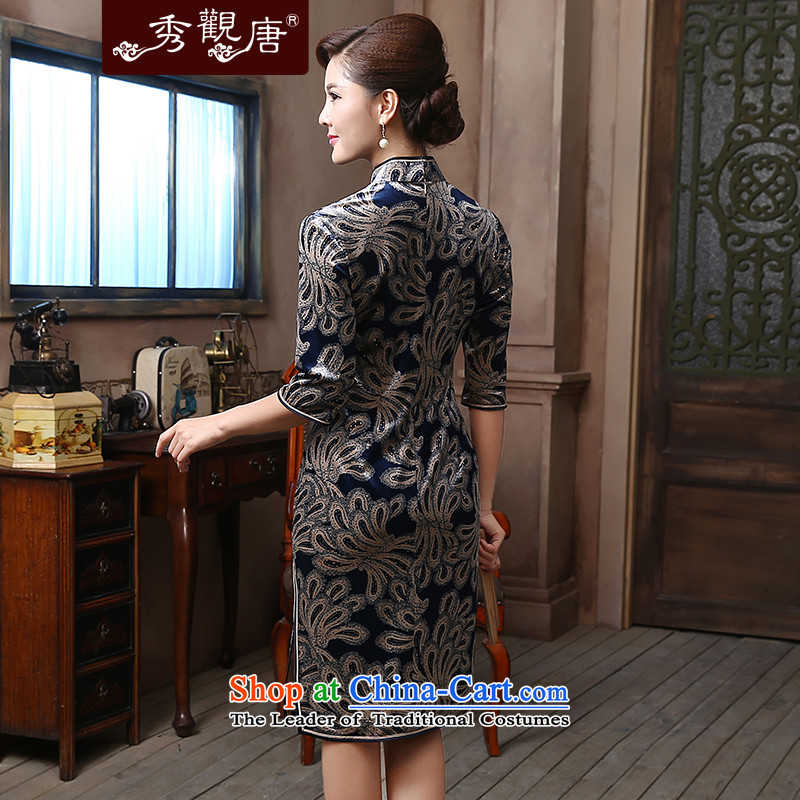 [Sau Kwun Tong] GUI MEI temperament Kim scouring pads qipao spring 2015 in New long-sleeved QZ4813 retro in blue and white M, Sau Kwun Tong shopping on the Internet has been pressed.