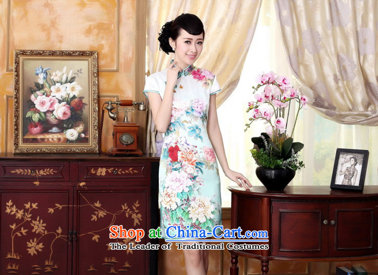Figure for summer flowers bloomed Silk flower positioning Mudan Chinese collar poster Elastic satin herbs extract improved short qipao is Putin  2XL Photo, prices, brand platters! The elections are supplied in the national character of distribution, so action, buy now enjoy more preferential! As soon as possible.