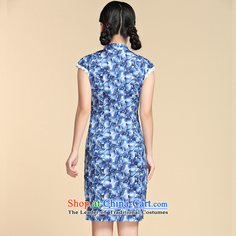 At the end of summer 2015, shallow women's Mock-neck republic of korea wind Tang MOUNTING ANGLED badges of Sau San on short of arts van's cotton linen dresses YXF1065 blue light at the end of M , , , shopping on the Internet
