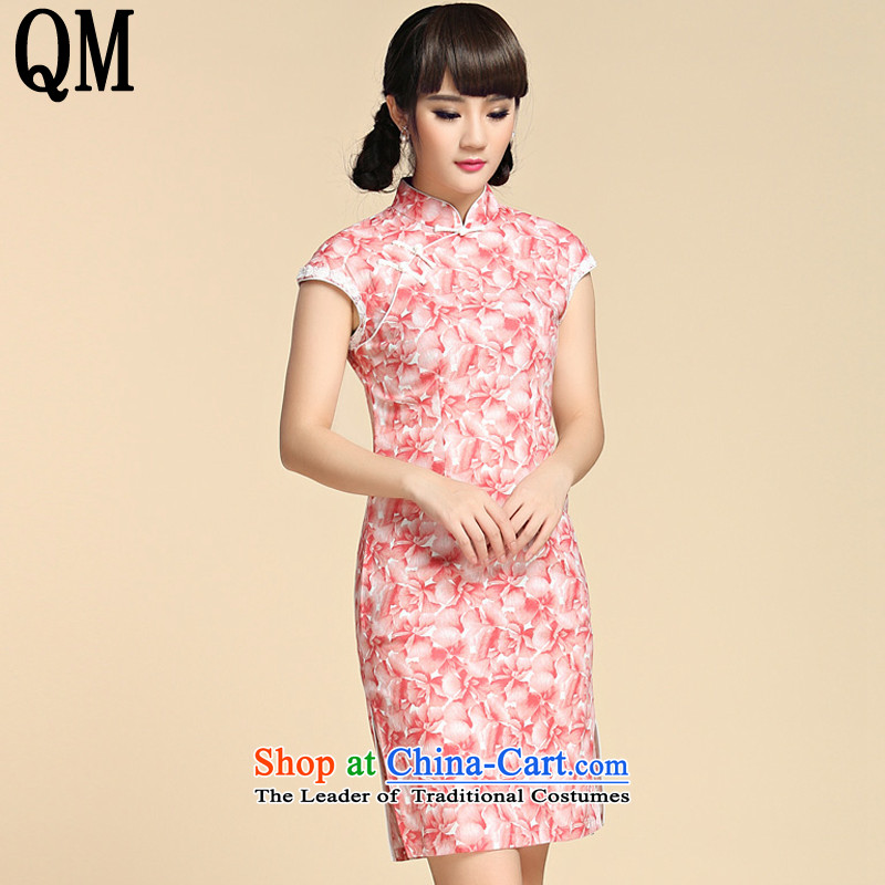 At the end of summer 2015, shallow women's Mock-neck republic of korea wind Tang MOUNTING ANGLED badges of Sau San on short of arts van's cotton linen dresses YXF1065 blue light at the end of M , , , shopping on the Internet