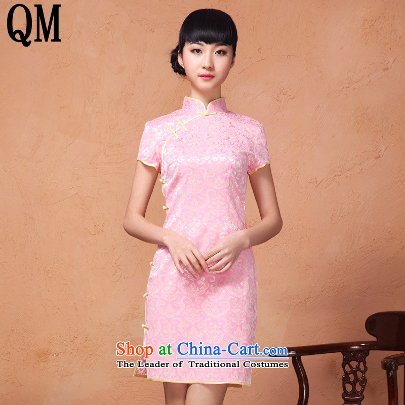 At the end of summer 2015, the skirts of shallow retro improved collar disc is pressed to Sau San on the clip's short stylish jacquard cheongsam YXF806 Purple light at the end of L, , , , shopping on the Internet