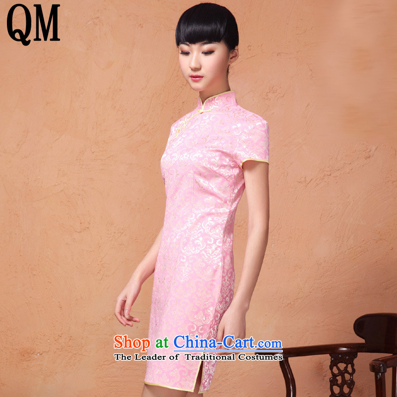 At the end of summer 2015, the skirts of shallow retro improved collar disc is pressed to Sau San on the clip's short stylish jacquard cheongsam YXF806 Purple light at the end of L, , , , shopping on the Internet