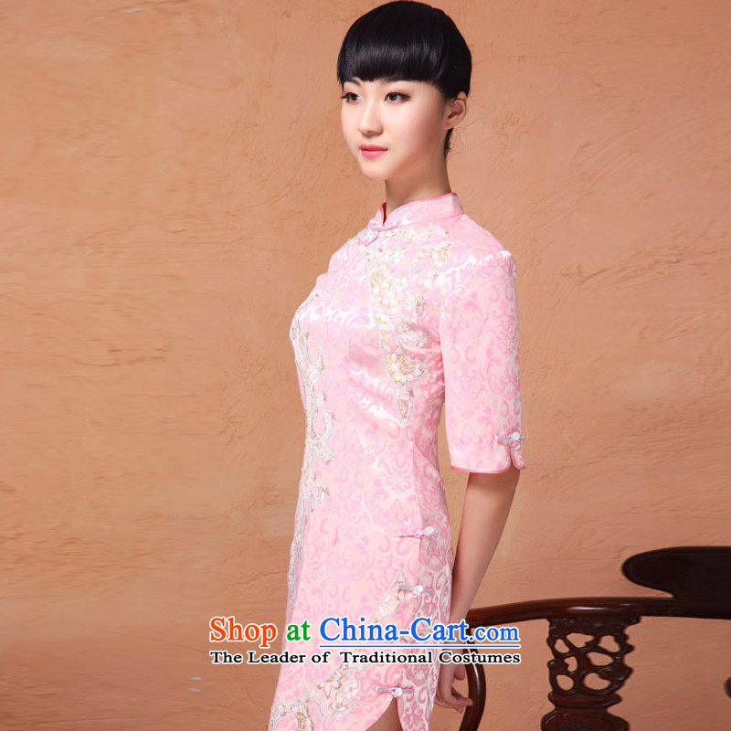 At the end of light skirt retro style qipao Mock-neck fifth cuff with a nail on the Pearl River Delta's embroidery cheongsam YXF853 Sau San White XL, light at the end of shopping on the Internet has been pressed.
