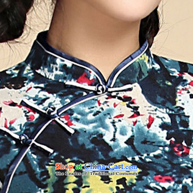 At the end of summer 2015, shallow women's Mock-neck tray snap-in the Republic of Korea Tang MOUNTING ANGLED ends on short of Sau San's cotton linen dresses female YXF1037 map color light at the end of , , , XXL, shopping on the Internet