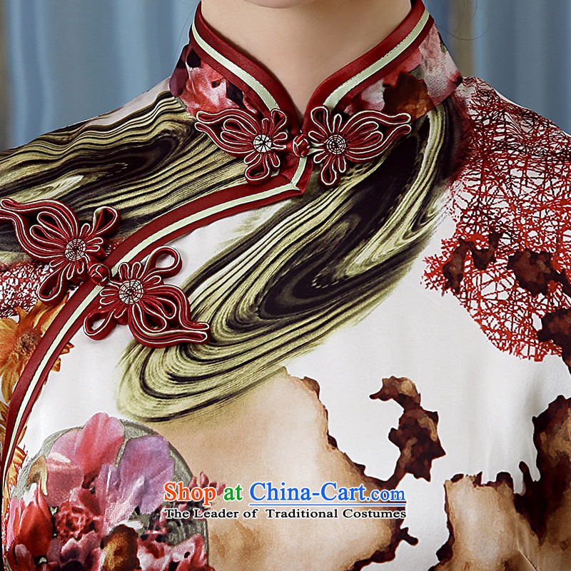 [Sau Kwun Tong]-Yuk Ling 2015 Summer New Silk retro stamp herbs extract long dress suit XXXL, QD5618 qipao Sau Kwun Tong shopping on the Internet has been pressed.